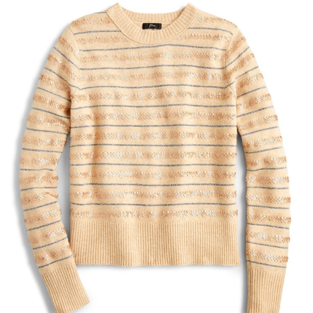 J. CREW Sequins Stripe Supersoft Crewneck Sweater